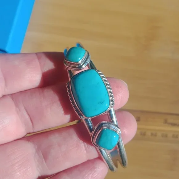 Jay King DTR mine finds 3 turquoise stone cuff bracelet 925 Sterling - Picture 10 of 12